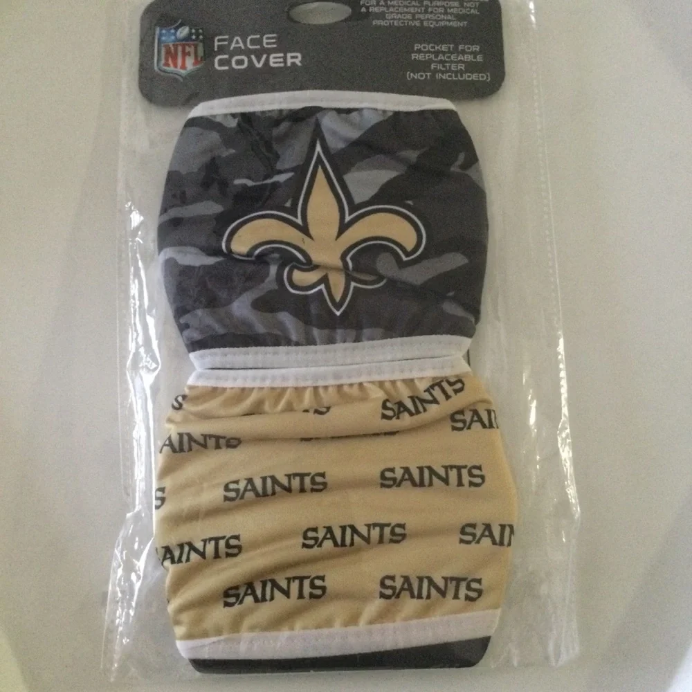 FOCO NFL NEW ORLEANS SAINTS 2 PACK FACE COVERINGS MASKS GLD BLACK UNISEX NWT